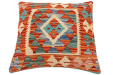 handmade Traditional Pillow Rust Blue Hand-Woven SQUARE 100% WOOL  Hand woven turkish pillow  2 x 2