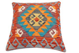 handmade Traditional Pillow Rust Blue Hand-Woven SQUARE 100% WOOL Hand woven turkish pillow2' x 2'