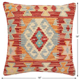 handmade Traditional Pillow Red Blue Hand-Woven SQUARE 100% WOOL Hand woven turkish pillow2' x 2'