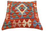 handmade Traditional Pillow Rust Blue Hand-Woven SQUARE 100% WOOL Hand woven turkish pillow2' x 2'