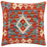 handmade Traditional Pillow Rust Blue Hand-Woven SQUARE 100% WOOL Hand woven turkish pillow2' x 2'