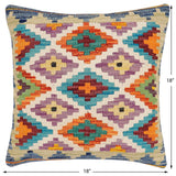 handmade Traditional Pillow Rust Blue Hand-Woven SQUARE 100% WOOL Hand woven turkish pillow2' x 2'