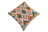 handmade Traditional Pillow Rust Blue Hand-Woven SQUARE 100% WOOL Hand woven turkish pillow2' x 2'