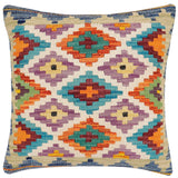 handmade Traditional Pillow Rust Blue Hand-Woven SQUARE 100% WOOL Hand woven turkish pillow2' x 2'