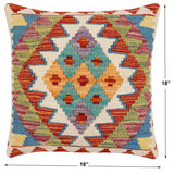 handmade Traditional Pillow Rust Blue Hand-Woven SQUARE 100% WOOL Hand woven turkish pillow2' x 2'