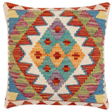 handmade Traditional Pillow Rust Blue Hand-Woven SQUARE 100% WOOL Hand woven turkish pillow2' x 2'