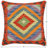 handmade Traditional Pillow Rust Blue Hand-Woven SQUARE 100% WOOL Hand woven turkish pillow2' x 2'