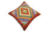 handmade Traditional Pillow Rust Blue Hand-Woven SQUARE 100% WOOL Hand woven turkish pillow2' x 2'