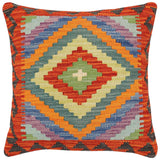 handmade Traditional Pillow Rust Blue Hand-Woven SQUARE 100% WOOL Hand woven turkish pillow2' x 2'