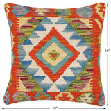 handmade Traditional Pillow Rust Blue Hand-Woven SQUARE 100% WOOL Hand woven turkish pillow2' x 2'