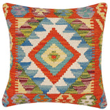 handmade Traditional Pillow Rust Blue Hand-Woven SQUARE 100% WOOL Hand woven turkish pillow2' x 2'