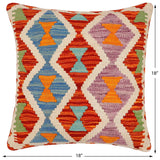 handmade Traditional Pillow Rust Blue Hand-Woven SQUARE 100% WOOL Hand woven turkish pillow2' x 2'