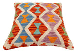 handmade Traditional Pillow Rust Blue Hand-Woven SQUARE 100% WOOL Hand woven turkish pillow2' x 2'