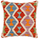 handmade Traditional Pillow Rust Blue Hand-Woven SQUARE 100% WOOL Hand woven turkish pillow2' x 2'