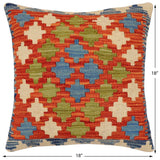 handmade Traditional Pillow Rust Blue Hand-Woven SQUARE 100% WOOL Hand woven turkish pillow2' x 2'