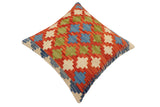 handmade Traditional Pillow Rust Blue Hand-Woven SQUARE 100% WOOL Hand woven turkish pillow2' x 2'