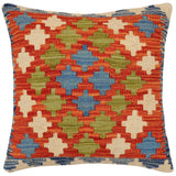 handmade Traditional Pillow Rust Blue Hand-Woven SQUARE 100% WOOL Hand woven turkish pillow2' x 2'