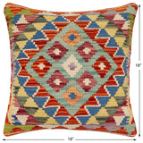 handmade Traditional Pillow Rust Blue Hand-Woven SQUARE 100% WOOL Hand woven turkish pillow2' x 2'