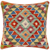 handmade Traditional Pillow Rust Blue Hand-Woven SQUARE 100% WOOL Hand woven turkish pillow2' x 2'