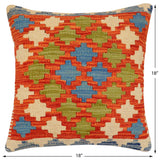 handmade Traditional Pillow Rust Blue Hand-Woven SQUARE 100% WOOL Hand woven turkish pillow2' x 2'