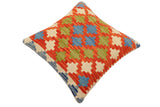 handmade Traditional Pillow Rust Blue Hand-Woven SQUARE 100% WOOL Hand woven turkish pillow2' x 2'