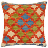 handmade Traditional Pillow Rust Blue Hand-Woven SQUARE 100% WOOL Hand woven turkish pillow2' x 2'