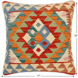 handmade Traditional Pillow Rust Blue Hand-Woven SQUARE 100% WOOL  Hand woven turkish pillow  2 x 2