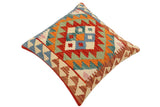 handmade Traditional Pillow Rust Blue Hand-Woven SQUARE 100% WOOL  Hand woven turkish pillow  2 x 2