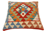 handmade Traditional Pillow Rust Blue Hand-Woven SQUARE 100% WOOL  Hand woven turkish pillow  2 x 2