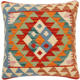 handmade Traditional Pillow Rust Blue Hand-Woven SQUARE 100% WOOL  Hand woven turkish pillow  2 x 2