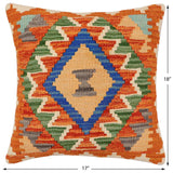 handmade Traditional Pillow Rust Blue Hand-Woven SQUARE 100% WOOL  Hand woven turkish pillow  2 x 2