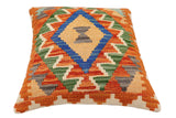 handmade Traditional Pillow Rust Blue Hand-Woven SQUARE 100% WOOL  Hand woven turkish pillow  2 x 2