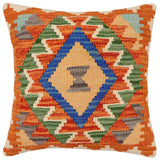 handmade Traditional Pillow Rust Blue Hand-Woven SQUARE 100% WOOL  Hand woven turkish pillow  2 x 2