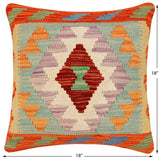 handmade Traditional Pillow Rust Blue Hand-Woven SQUARE 100% WOOL Hand woven turkish pillow2' x 2'