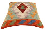 handmade Traditional Pillow Rust Blue Hand-Woven SQUARE 100% WOOL Hand woven turkish pillow2' x 2'