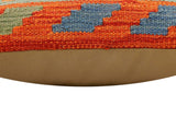 handmade Traditional Pillow Rust Blue Hand-Woven SQUARE 100% WOOL Hand woven turkish pillow2' x 2'