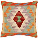 handmade Traditional Pillow Rust Blue Hand-Woven SQUARE 100% WOOL Hand woven turkish pillow2' x 2'