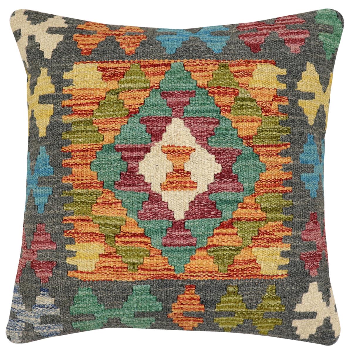 handmade Traditional Pillow Rust Charcoal Hand-Woven SQUARE 100% WOOL Hand woven turkish pillow2' x 2'