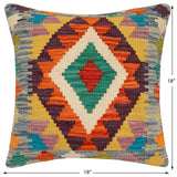 handmade Traditional Pillow Rust Blue Hand-Woven SQUARE 100% WOOL Hand woven turkish pillow2' x 2'