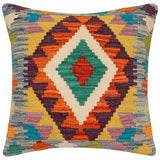 handmade Traditional Pillow Rust Blue Hand-Woven SQUARE 100% WOOL Hand woven turkish pillow2' x 2'