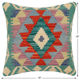 handmade Traditional Pillow Rust Blue Hand-Woven SQUARE 100% WOOL Hand woven turkish pillow2' x 2'