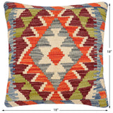 handmade Traditional Pillow Rust Blue Hand-Woven SQUARE 100% WOOL Hand woven turkish pillow2' x 2'