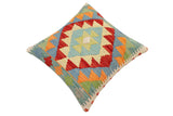 handmade Traditional Pillow Rust Blue Hand-Woven SQUARE 100% WOOL Hand woven turkish pillow2' x 2'