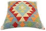 handmade Traditional Pillow Rust Blue Hand-Woven SQUARE 100% WOOL Hand woven turkish pillow2' x 2'