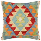 handmade Traditional Pillow Rust Blue Hand-Woven SQUARE 100% WOOL Hand woven turkish pillow2' x 2'