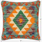 handmade Traditional Pillow Rust Green Hand-Woven SQUARE 100% WOOL Hand woven turkish pillow2' x 2'