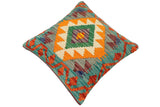 handmade Traditional Pillow Rust Green Hand-Woven SQUARE 100% WOOL Hand woven turkish pillow2' x 2'