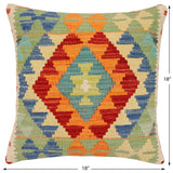 handmade Traditional Pillow Rust Blue Hand-Woven SQUARE 100% WOOL Hand woven turkish pillow2' x 2'