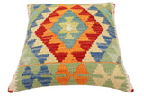 handmade Traditional Pillow Rust Blue Hand-Woven SQUARE 100% WOOL Hand woven turkish pillow2' x 2'