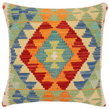 handmade Traditional Pillow Rust Blue Hand-Woven SQUARE 100% WOOL Hand woven turkish pillow2' x 2'